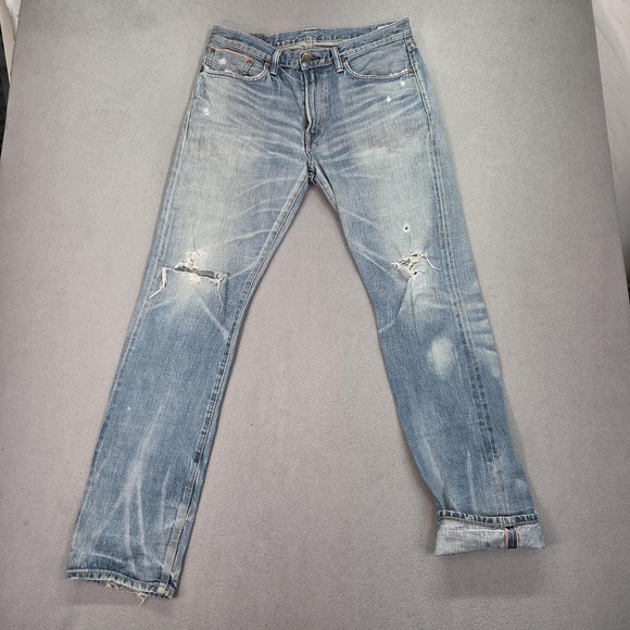 Edwin Jeans Mens Blue Selvedge 056RV Made in Japan Thrashed Destroyed Fits 32x34